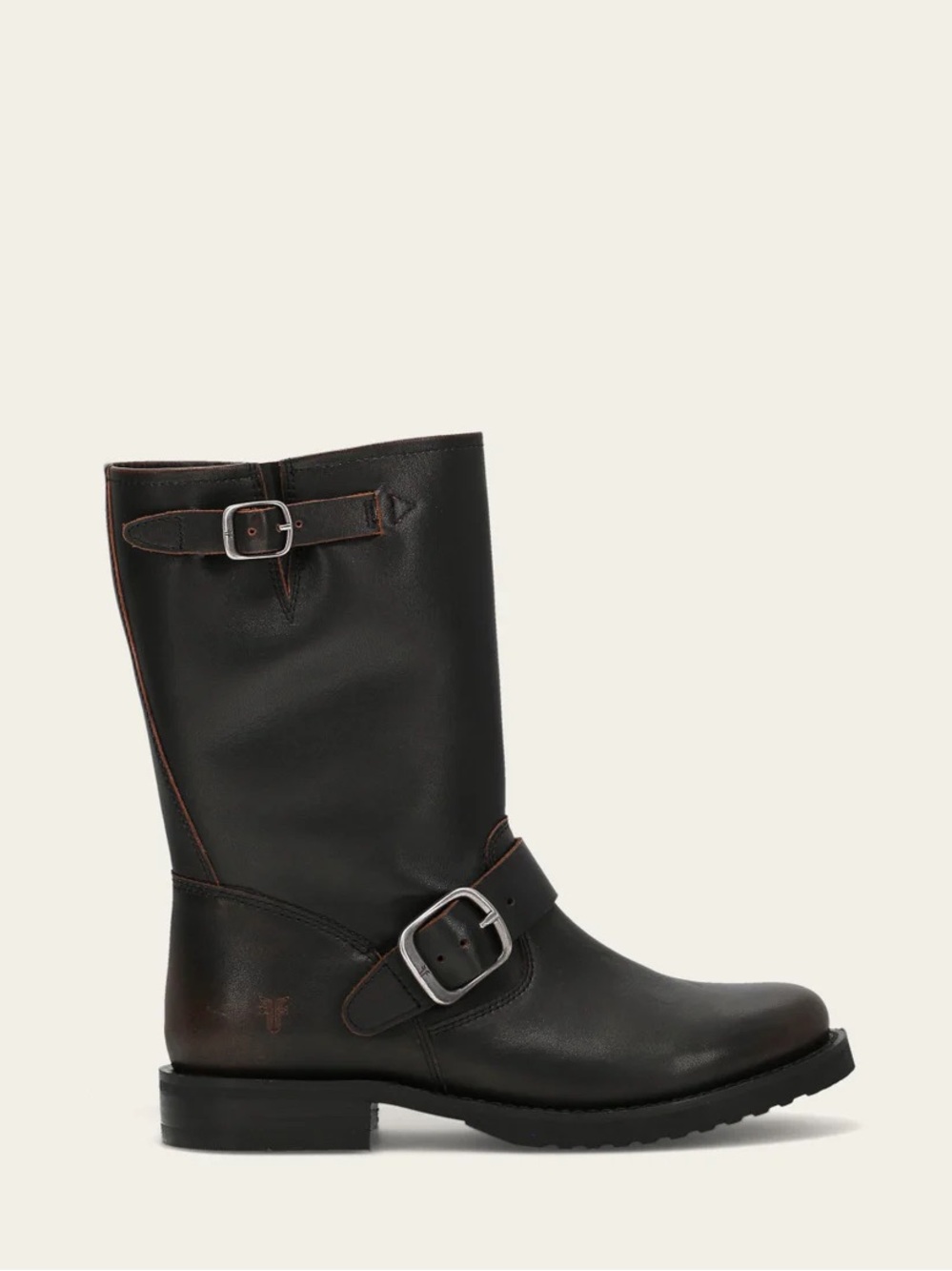 Frye Black Leather Engineer Boots with Buckles